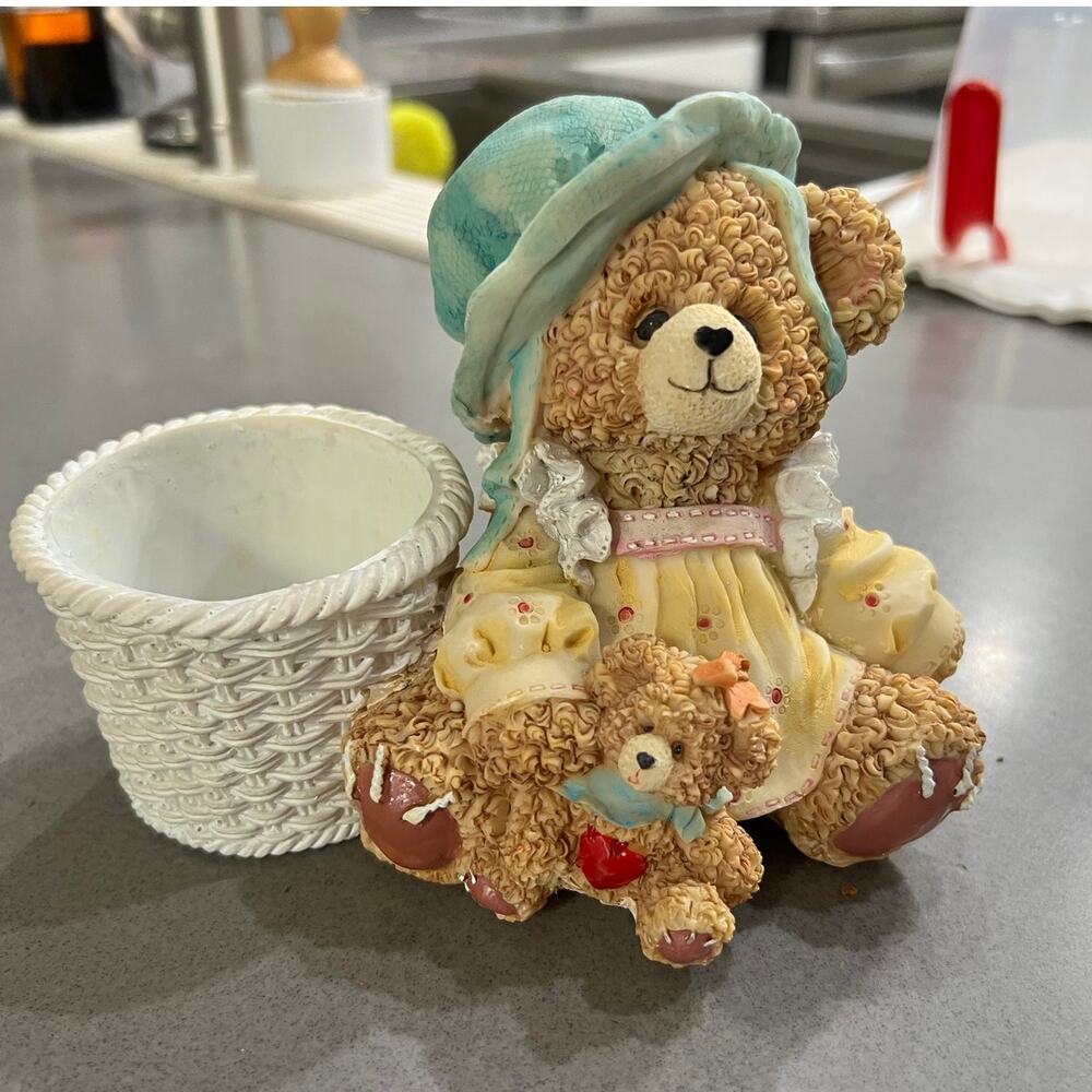Flower Pot Planter Candle Holder Teddy Bear Gift Resin Figurine